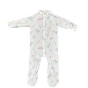 Vintage Lullaby Land Baby Footed Sleeper Pastel Animal Print White Medium USA